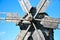 Close-up of wooden details of traditional ukrainian windmill at museum of Ukrainian folk architecture in Pirogovo village, Kiev