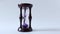 Close-up wooden hourglass clock with violet sand on a white background. Sand is over.