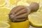 Close-up of a wooden lemon squeezer