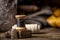 Close-up of wooden sewing spool on wooden table