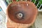 Close-up wooden sink. Top view