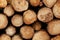 Close up wooden stacked sawn logs for background or abstraction