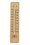 Close-up wooden thermometer scale isolated white background.