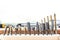 Close-up woodwork tool set. Rasp-file burr countersink kit. Carpentry woodworking workshop concept