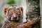 Close up of Woolly Lemur clinging to tree