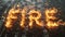 A close up of the word fire written in flames on a black background, AI