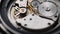 Close-up of the work of the mechanism and pendulum of an old mechanical wristwatch. The concept of the passage of time