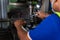 Close up of Worker uses a vernier measuring machine to inspect components for fabrication on a lathe at a factory