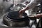 Close up of working chef preparing chinese food