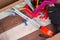 Close up working tools concepts, Carpentry construction hardware tools in the box. Set of working tools in wooden box.