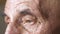 Close-up of the wrinkled eyes of an elderly Caucasian man 70 years older.Profile of a pensioner, part of the face of the eye. Seri