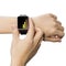 Close-up wrist shot of smart watch and app on hands with isolate white background