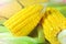 Close up yellow fresh half corn raw