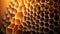 Close up yellow honeycomb with worker bees, hexagonal prismatic, wax cells, honey bees with Generative AI
