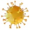 Close-up yellow omicron coronavirus on white background.