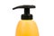 Close up of yellow shampoo bottle