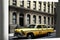 A close-up of a yellow taxi cab