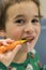 Close-up of young boy brushing teeth with toothbrush Portrait of healthy little boy enjoy cleaning his teeth with a happy face,