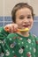 Close-up of young boy brushing teeth with toothbrush Portrait of healthy little boy enjoy cleaning his teeth with a happy face,