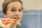 Close-up of young boy brushing teeth with toothbrush Portrait of healthy little boy enjoy cleaning his teeth with a happy face,