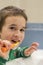 Close-up of young boy brushing teeth with toothbrush Portrait of healthy little boy enjoy cleaning his teeth with a happy face,