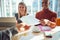 Close-up of young colleagues in a commission are taking documents from a male applicant during an interview for a job. Business,