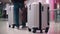 Close-up of young man traveler with baggage suitcases at international airport, travel concept.AI Generative