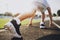 Close up. Young Sporty Man Ready to Run Sprint.