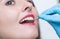 Close-up of young woman at dental visit