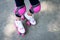 Close up of young woman with roller skating.