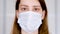 Close-up of a young woman wearing a protective medical mask, coronavirus