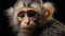 Close up zoom shot of a charming Capuchin monkey with piercing eyes on dark background