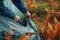 Close-ups of hands setting up a tent in mountain.