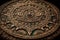 Close view of the ancient Aztec mayan calendar with round pattern and relief on stone surface created by generative AI
