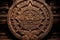 Close view of the ancient Aztec mayan calendar with round pattern and relief on stone surface created by generative AI