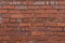 Close view background of old brick wall with irregular bricks, very dirty mortar joints,