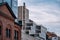 Close view of  building exterior of modern and old buildings in Chelsea New York City