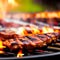 Close view of chicken cooking on a BBQ grill - generative AI