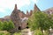 Close view of fairy chimneys, ancient troglodyte dwellings in cappadocia