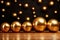 close view of a glass balls on a festive background of illumination, bokeh lights, Christmas decoration for New Year