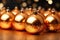 close view of a glass balls on a festive background of illumination, bokeh lights, Christmas decoration for New Year