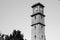 Close view of gulbarga university library clock tower isolated in nature monochrome stock photo