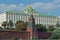 Close view of Kremlin wall with tower and Cathedral photo made from opposite bank of the river Moscow