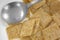 Close view of leftover cereal in bowl with spoon