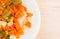 Close view of mixed vegetables on a white plate