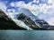 A close view of Mount Robson glacier directly across from Berg Lake, while hiking the Berg Lake Trail in British Columbia, Canada.