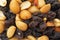 Close view of a portion of peanuts and raisins