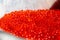 Close view at prepared red caviar.