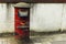 Close view of red Indian post box on street