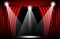 Close view of a red velvet curtain. Theater background Vector illustration, Teathre stage with spotlights